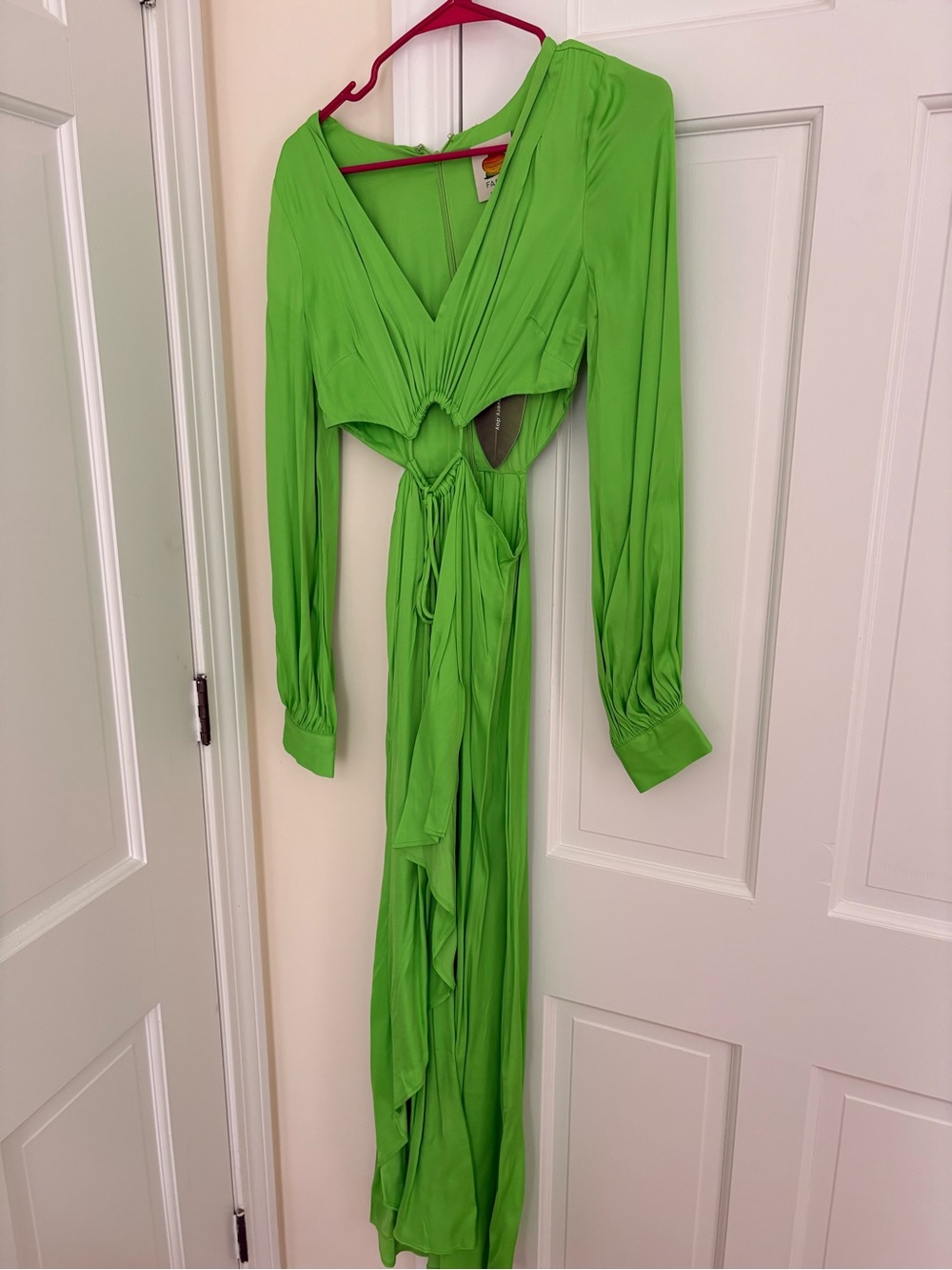 FARM Rio Neon Green Tie-Front Midi Dress